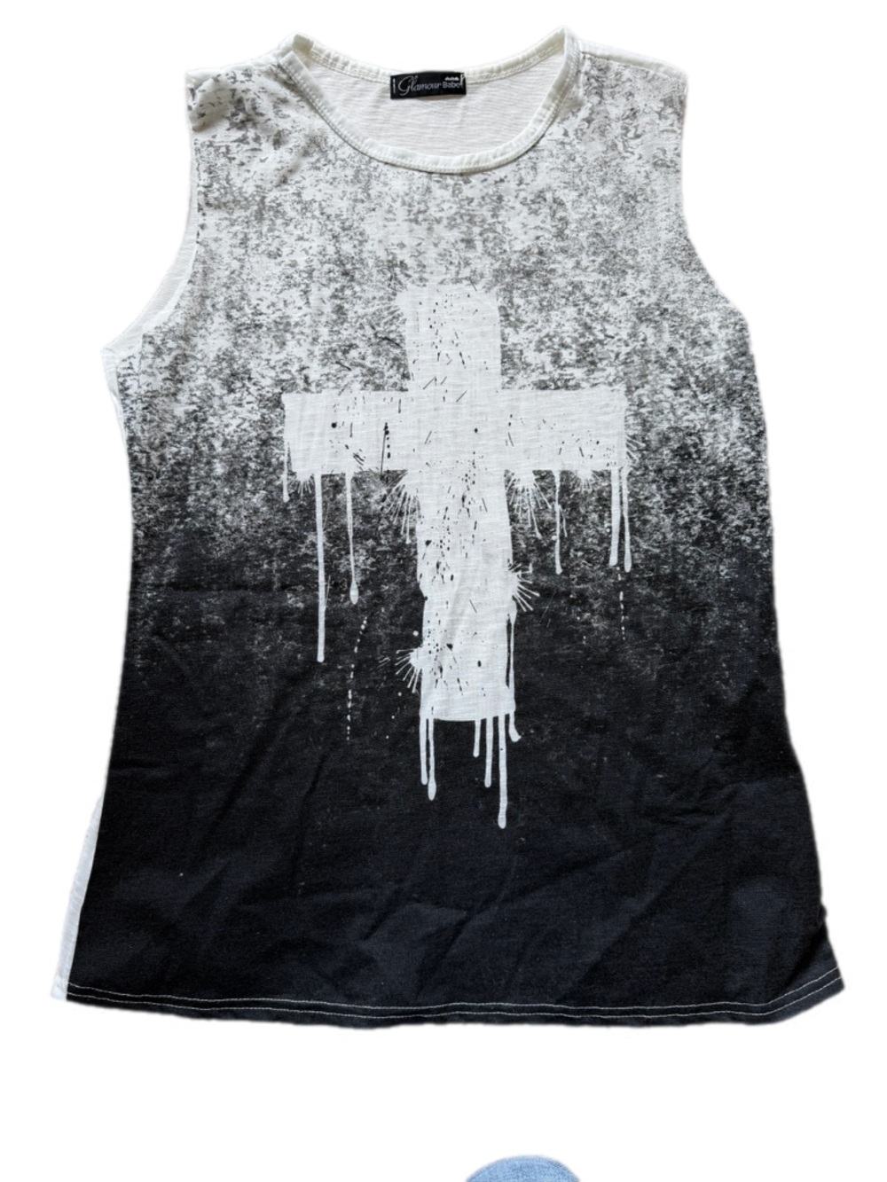 Glamour Babe Graphic Black & White Cross Print Tank M/L - Picture 2 of 7
